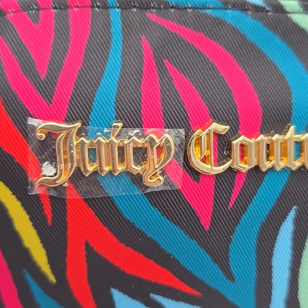 Juicy Couture Rainbow Zebra Print Nylon Small Dome Cosmetic Bag NWT